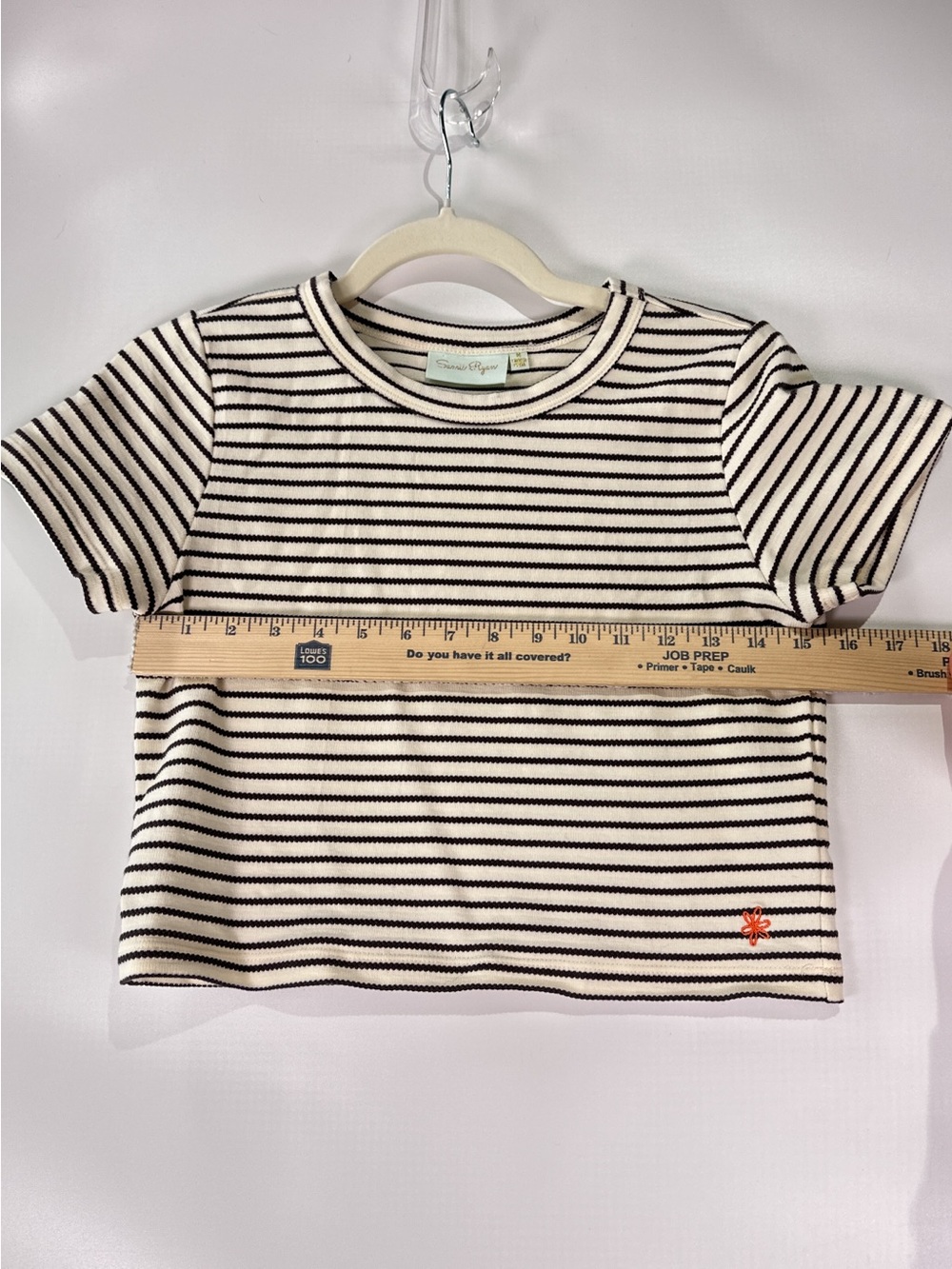 Samii Ryan Striped Ribbed Baby Tee Cropped Shirt Daisy Logo Black White M - Picture 7 of 8